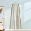 Novas calças casuais elásticas de cintura alta para mulheres, novo estilo popular outono de 2026, soltas, confortáveis, modeladoras, calças de perna larga retas