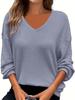 Primavera y Verano Europeo y Americano Transfronterizo Amazon Estación Independiente Nuevo Talla Grande Color Puro Cuello en V Pulóver Camiseta Casual