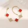 Pulseira de Trevo da Sorte Dupla Face em Madrepérola Versão Coreana para Mulheres, Estilo Ins de Moda de Luxo Leve, Pulseira com Diamantes que Não Desbota