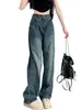 Jeans de Pierna Ancha Estrecha para Mujer Primavera y Otoño 2025 Nuevos de Cintura Alta con Caída Look Adelgazante Pantalones Rectos de Color Contrastante para Personas Bajas