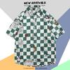 Camisa de Manga Corta Estilo Hong Kong Vintage Retro Pintura al Óleo para Hombre Tendencia Costera Camisa Floral Holgada para Pareja Guapa Chaqueta