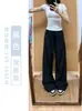 Pantalones de Trabajo Azul Marino de Secado Rápido para Mujer, Pantalones Deportivos de Cintura Alta Adelgazantes de Pierna Recta para Primavera y Verano, Pantalones de Pierna Ancha Frescos y Elegantes para Figuras Pequeñas