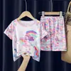Pijama de Verano Niños Nuevo Infantil Manga Corta Lindo Estampado de Dibujos Animados Niños Medianos y Grandes Niñas Pequeñas Ropa de Casa conjunto