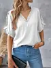 2026 Estação Independente Desejo Amazon Venda Quente Verão Simples Cor Sólida Manga Curta Babado Gola V Camisa Top Feminino