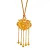 Tienda de Oro Puzuo Mismo estilo Sha Oro tamaño pequeño Hilo de oro Mensaje del Emperador Borla Dragón y Fénix Candado Bolsita Collar Cadena para la clavícula para Mujer
