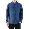 Nueva Camisa de Lino Estilo Chino Ropa para Hombre Estilo Chino Elemento Chino Talla Grande Abrigo Algodón y Lino Hebilla Túnica Dao Ropa Han