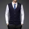 Chaleco cárdigan de punto de un solo botón para hombre de otoño e invierno, chaleco interior de lana de color liso, suéter sin mangas para hombre de negocios