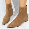 Botas Elásticas Ajustadas de Moda para Mujer 2026 con Aumento Interno de Altura, Suela Plana, Superficie de Gamuza, Punta Puntiaguda, Botines