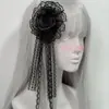 Accesorios para el Cabello Lolita Estilo Showa, Tocado Retro Oscuro Gótico de Flor de Rosa Pluma Encaje, Pasador de Bola de Flores, Subcultura
