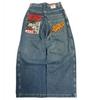 JNCO Y2K Street Jeans solto masculino bordado jeans preto gótico perna larga jeans para homens e mulheres