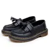 Mocasines Negros con Borlas Crazy Horse para Mujer, Zapatos de Cuero Genuino de Caña Baja, Cuero de Primera Capa, Estilo Británico, Zapatos Casuales de Moda Redondos para Estudiante