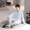Pijama de algodão com mangas compridas e calças compridas para homens, conjunto de duas peças de cardigã de outono, roupa de casa masculina transfronteiriça para live-streaming