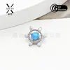 Brinco Stud para Orelha Estrela Solar Azul com Pedra Opala Floco de Neve em Liga de Titânio F136 para Mulheres, Brincos Exclusivos de Alto Padrão