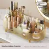 Organizador de Maquiagem com Rotação Livre, Compartimento de Grande Capacidade Caixa de Armazenamento de Cosméticos, Suporte Multifuncional para Armazenamento de Papelaria de Mesa, Combinação de Organizador de Skincare para Bancada à Prova d'Água e Resistente a Arranhões em PET