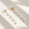 Pendientes Elegantes Europeos y Americanos Transfronterizos de Cadena Larga con Borla de Perlas Artificiales Pendientes de Lujo Ligero para Mujer Pendientes de Botón con Sensación de Alta Gama