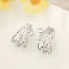 Brincos de Diamante Europeus e Americanos Super Flash Design de Nicho Avançado Formato C 3 Garras Personalidade Moda Tendência Brincos Versáteis Brincos