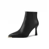 Botines Versátiles Otoño e Invierno 2025 Invierno Nuevo Moda Punta Fina Más Cuero Gamuza Zapatos Tacón de Aguja Alto Botines Cortos de Cuero Suave para Mujer