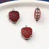 Prata Esterlina S925 Pedra Incrustada Cabaça Jade Caqui Seis Palavras Mantra Pingente Anel Duplo Acessórios Vintage DIY Materiais Artesanais
