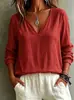 Top casual feminino de algodão e linho, manga longa, gola V, da Amazon, estilo solto, moderno, de fronteira, novo, europeu e americano, para primavera e verão 2026