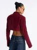 Chaqueta corta popular transfronteriza europea y americana con cuello alto de gamuza sintética para mujer, con cremallera, corte ajustado, corta, chaqueta de motociclista vintage