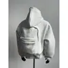 Moletom Cardigan 3D Estilo Mochila Branco-Cinza para Homens, Jaqueta Esportiva com Capuz Pesada Estilo Americano Curta Larga Quadrada