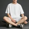 Novo Conjunto Esportivo Casual de Verão 2026 para Homens, Tecido Listrado 260g, Conjunto de Camiseta de Gola Redonda + Shorts