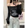 Camiseta de manga larga para mujer, primavera, otoño e invierno, corte ajustado, para chicas 'hot', hombros descubiertos, camiseta base corta, top cálido
