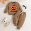 Conjunto de Dos Piezas de Otoño para Bebé Sudadera con Bordado de Calabaza Toalla Pantalones Deportivos Casuales Ropa Deportiva de Halloween para Bebés y Niños Pequeños