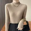 Qualidade Outono 2026 Estilo Elegante Andy Veludo Meio-Alto Gola Redonda Slim-Fit Camisa Básica Feminina Fabricante Atacado