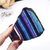 Cristal natural fluorita colorida fluorita arcoíris rayada plato decorativo piedra en bruto rebanada pulida adornos ecológicos originales al por mayor