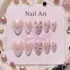 Unhas postiças estilo menina doce vintage de comércio exterior, com bolinhas pretas e brancas, formato amendoado, com um leve toque francês, unhas postiças acabadas