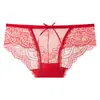 Ropa interior roja para mujer Ropa interior sexy y encantadora para mujer Festive Year de Vida Cintura baja de encaje Malla roja Tangas transparentes