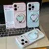 Funda para Teléfono con Diseño de Corazón de Cuadrícula Rosa Círculo Azul Adecuada para Apple 18 Pro Max, Alto Valor Estético para Chicas, Huawei Xiaomi 17 Ventana Grande