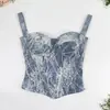 Camisola Top de Encaje y Mezclilla Empalmado Espina de Pescado Puro Deseo Espalda Hermosa Retro Jacquard Adelgazante Versátil Moda