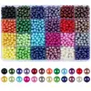 Set de Perlas Artificiales Perforadas Sueltas DIY Coloridas Redondas de ABS Materiales para Joyería Accesorios Caja de 24/28 Compartimentos
