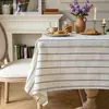 Mantel estilo retro americano con rayas azules, un diseño tejido, forma rectangular, que irradia un lujo ligero y una estética de alta gama, adecuado para mesas de comedor y mesas de centro.
