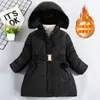 Jaqueta acolchoada de algodão para meninas comprimento médio forrada com fleece espessa estilo estrangeiro tesouro feminino moda jaqueta acolchoada de algodão para inverno novo comércio exterior