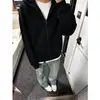 Sudadera con capucha de punto retro para hombre, color liso, hombros caídos, chaqueta con cremallera, top casual de manga larga, suministro de fábrica
