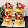 Decoração de Bolo de Natal Feliz 2025 Enfeites de Papai Noel de Plástico Macio Sino Círculo de Grama Bandeirinha Pequena Plug-in para Sobremesa
