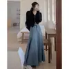 En stock: Nueva colección otoño/invierno, estilo retro, corte holgado, casual, maxi falda de mezclilla lavada, tiro alto, elegante falda de mezclilla para mujer, 25029