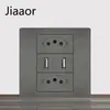 Panel de Toma de Corriente con Interruptor Estándar Brasileño Gris Tipo 86 Doble USB+Tipo C Toma de TV/Computadora de 3 Agujeros Estándar Instalación Empotrada