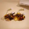 Brincos de Borla de Pétala de Flor de Chiffon Acrílico Europeus e Americanos para Outono e Inverno, Brincos Personalizados Retro de Nicho de Luxo para Mulheres
