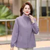 Elegante abrigo de lana para madres, estilo corto con solapas de color contrastante y cremallera, adecuado para primavera y otoño, top holgado para mujeres de mediana edad y mayores