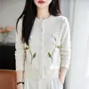Novedad Otoño/Invierno 2026: Cárdigan de Punto de Terciopelo Suave con Cuello Redondo, Mangas Largas y Diseño Floral Bordado en 3D, Prenda Superior/Exterior de Corte Holgado
