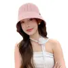 Verão Novo Chapéu Tricotado Cor Sólida Chapéu Balde Feminino Protetor Solar Sombra Respirável Chapéu Bacia Pequeno Mostrando o Rosto Moda Trendy