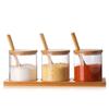 Botellas de Condimento de Vidrio Suministros de Cocina Tarros de Condimento Juego de Cajas de Condimento con Cuchara de Madera Tarro de Condimento