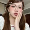 Gafas Retro Marrones de Media Montura para Mujeres con Miopía Pueden Equiparse con Graduación Cara Redonda Aspecto Adelgazante Luz Azul Anti Artefacto de Maquillaje Montura de Ojo