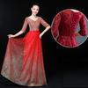 Disfraz de Coro Grande para Mujer Vestido Largo Adulto Rojo Canto Largo Vestido de Mando Disfraz de Anfitrión para Personas de Mediana Edad y Mayores