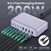 Cargador Transfronterizo Multicolor de Nitruro de Galio 200W 20V5A Estación de Carga Universal de Alta Potencia para Teléfonos Móviles, Tablets y Laptops