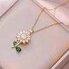Colar Feminino Estilo Japonês e Coreano Transfronteiriço Girassol Rotativo Pingente de Zircônia Simples Nicho Ins Moda Conjunto de Corrente para Clavícula